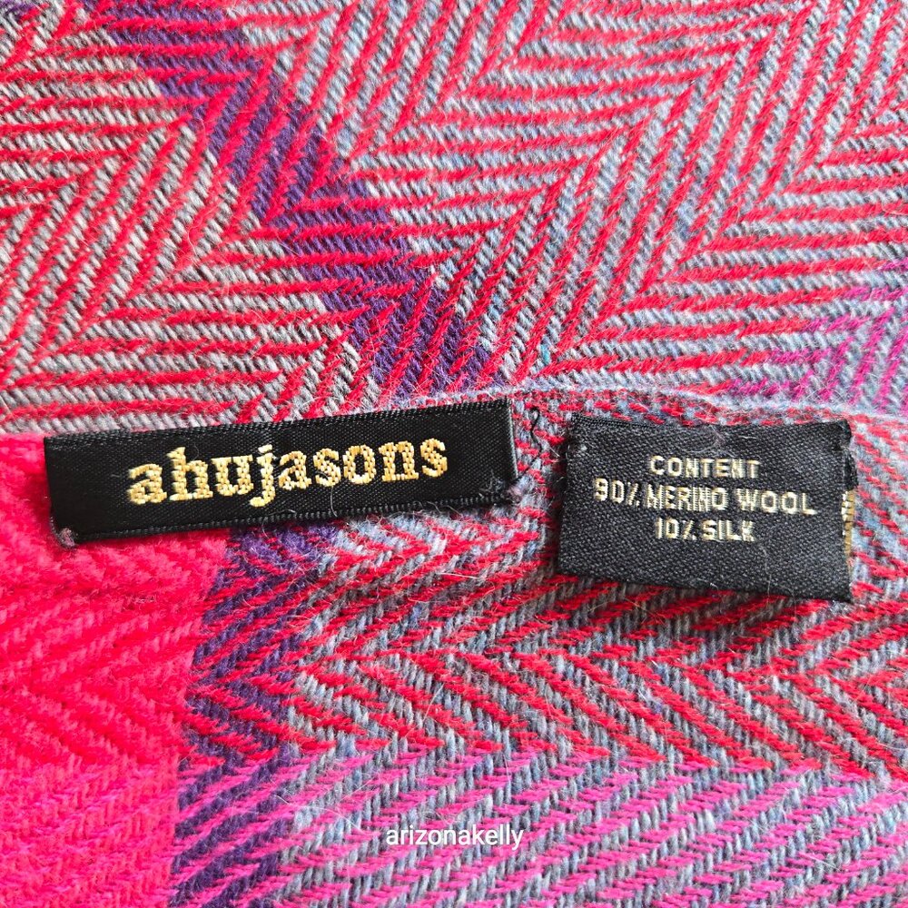 Merino Wool + Cashmere Colorful Herringbone Scarf Ahujasons - Picture 3 of 11
